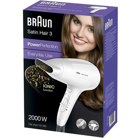 Braun HD380 Satin Hair 3 Hair Dryer With Ionic Function - 2000 Watts - White