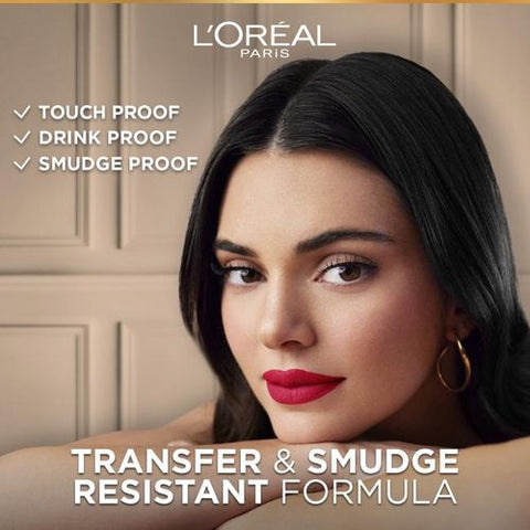 L'Oreal Paris أحمر شفاه سائل غير لامع من لوريال باريس - لون مكثف ولمسة نهائية غير لامعة - يدوم طويلاً - بدون نقل - مع حمض الهيالورونيك - 245 French Kiss