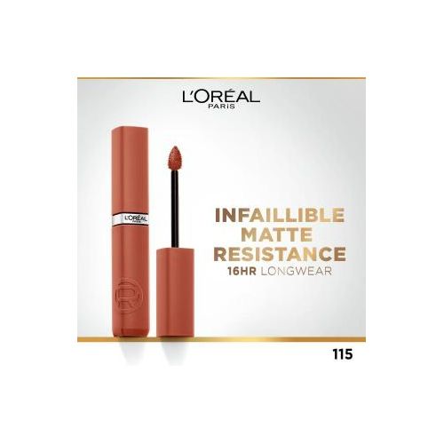 L'Oreal Paris أحمر شفاه سائل غير لامع من لوريال باريس - لون مكثف ولمسة نهائية غير لامعة - يدوم طويلاً - بدون نقل - مع حمض الهيالورونيك - 115 Snooze Your Alarm