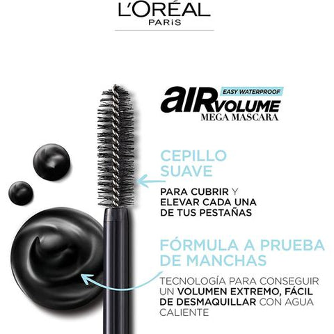 L'Oreal Paris ماسكارا ميجا إير فوليوم مقاومة للماء - أسود - 7.9 مل