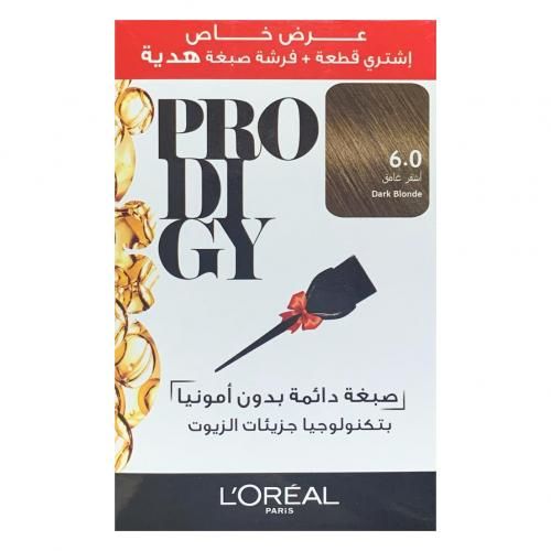 L'Oreal Paris Prodigy Permanent Oil Hair Color - Gift Brush - 6 Dark Blonde - 60+60g+60ml