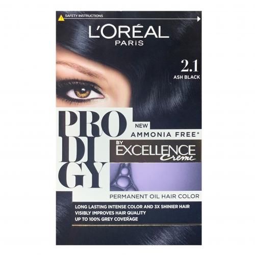 L'Oreal Paris Prodigy Permanent Oil Hair Color - 2.1 Ash Black - 60+60g+60ml