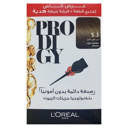 L'Oreal Paris Prodigy Permanent Oil Hair Color - Gift Brush - 5.3 Light Golden Brown - 60+60g+60ml