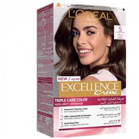 L'Oreal Paris Excellence Cream Triple Care Color - 5 Light Brown - (72ml+48ml+12ml+60ml)