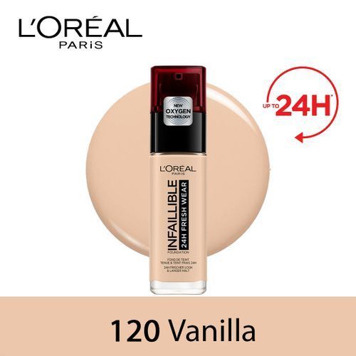 L'Oreal Paris كريم أساس لوريال باريس إنفاليبل 32 ساعة فريش وير 120 فانيليا - معامل حماية من الشمس 25 + فيتامين سي