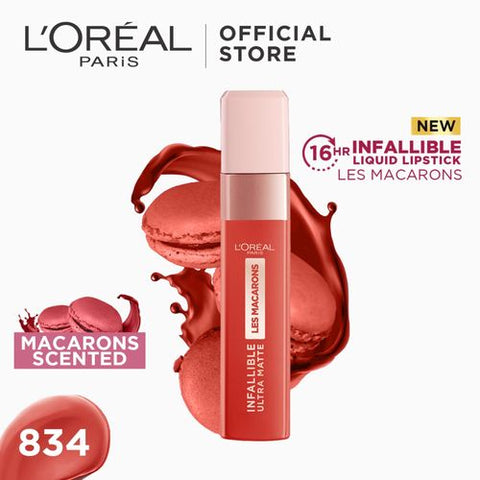 L'Oreal Paris أحمر شفاه سائل مط إنفالابل برائحة وإحساس الماكارون - 834 إنفينيت سبايس