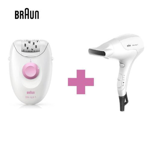 Braun SE1170 Silk Epil 1 Epilator- White/Pink + 1 HD180 Satin Hair Dryer -White