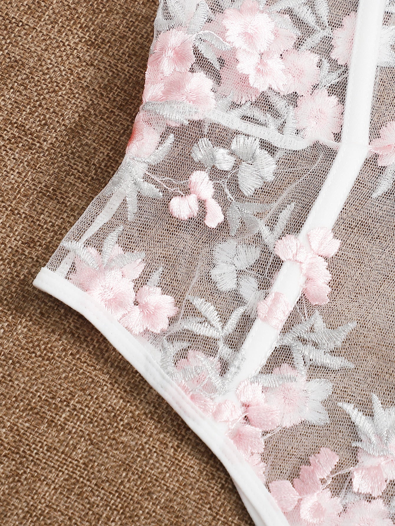 SHEIN Flower Embroidered Mesh Bustier Bodysuit – MogaShop