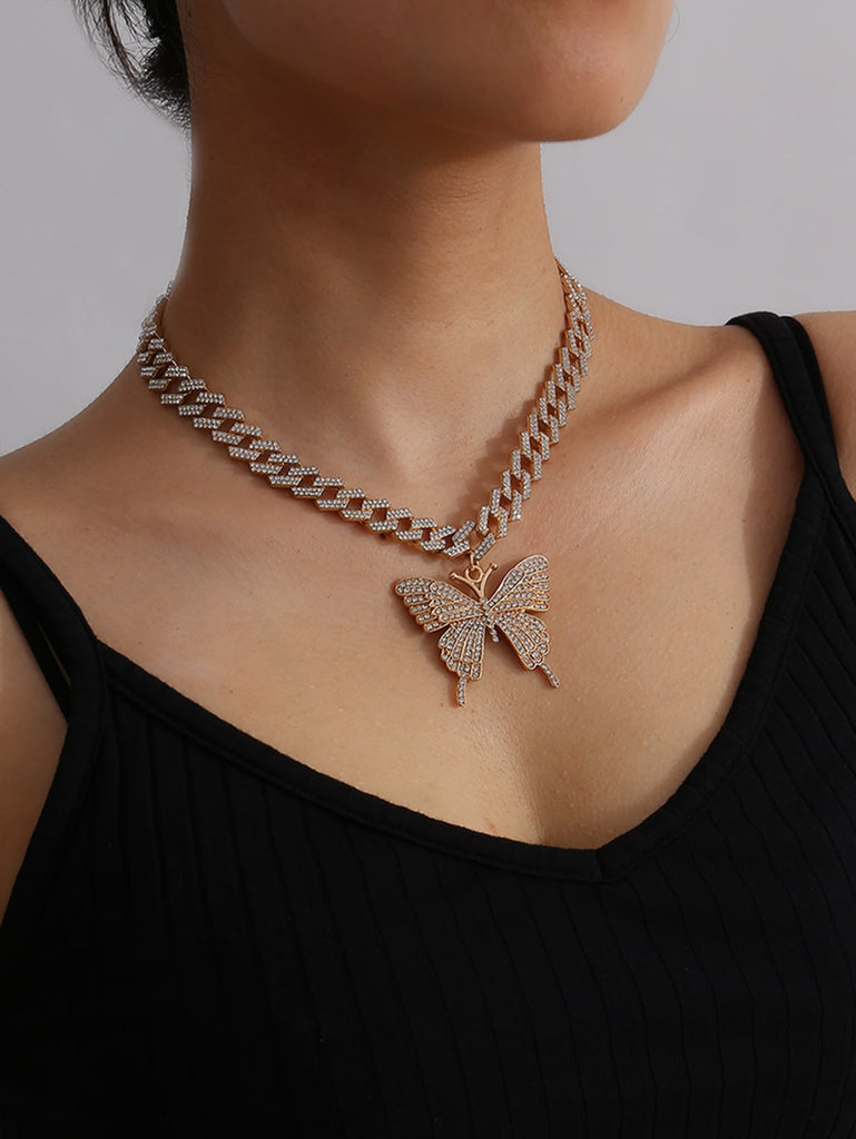 1pc Stylish White Bead Butterfly Pendant Double Layered Women's Necklace |  SHEIN USA