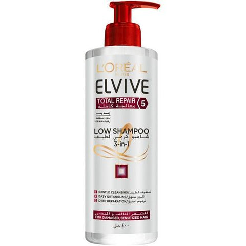 L'Oreal Paris 3in1 Elvive Total Repair Low Shampoo - For Damage Hair - 400 Ml