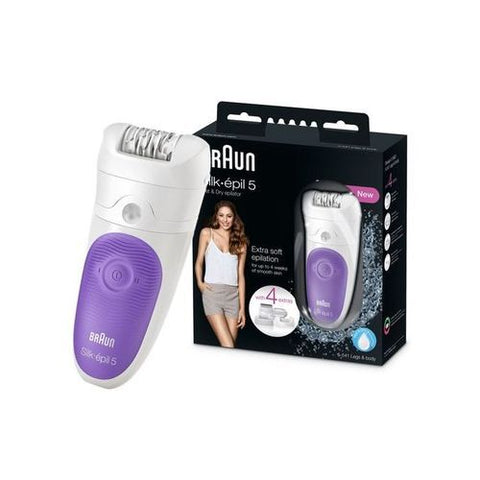 Braun 1 HD180 Satin Hair Dryer - White + Silk-epil 5 5-541 Wet & Dry Epilator With 4 Extras - White/Purple