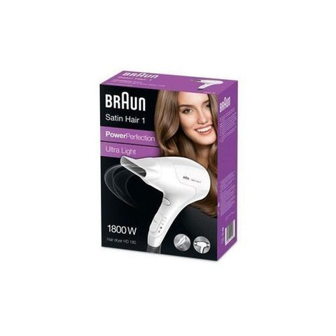 Braun 1 HD180 Satin Hair Dryer - White + Silk-epil 5 5-541 Wet & Dry Epilator With 4 Extras - White/Purple