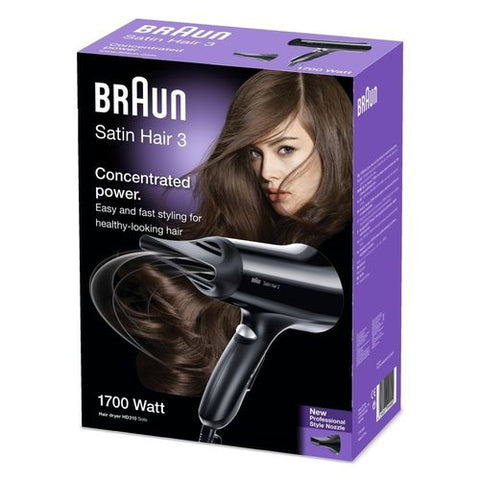 Braun Satin Hair 3 HD310 Solo Hair Dryer With Professional Style Nozzle 1700 Watt